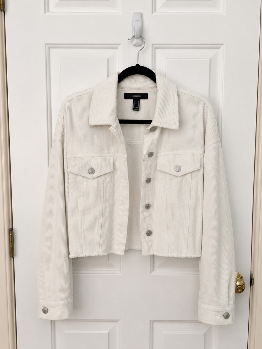 Off White Corduroy Cropped Jean Jacket
